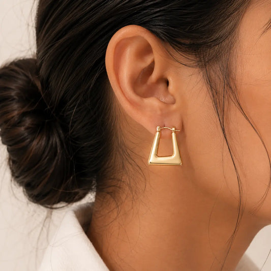 18K Gold Plated Geometric Square U-Shape Hoop