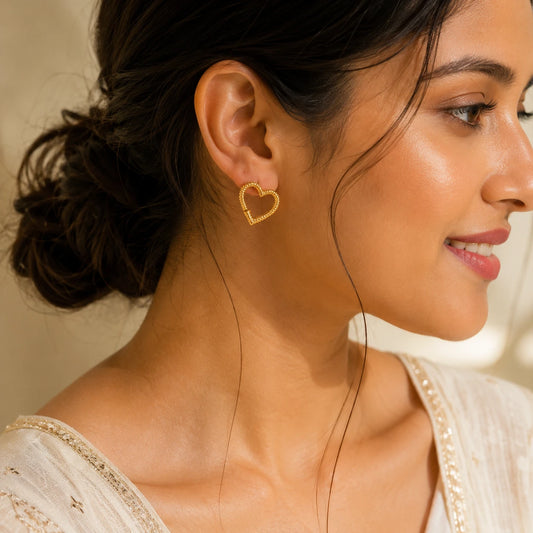 Textured Open Heart 18K Gold Plated Earrings