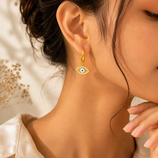 Evil Eye Drop Earrings – 18K Gold Plated