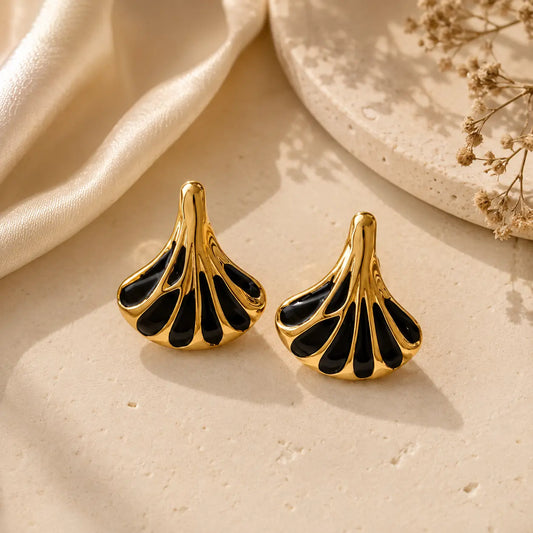 Noir Bloom 18K Gold Plated Statement Earrings