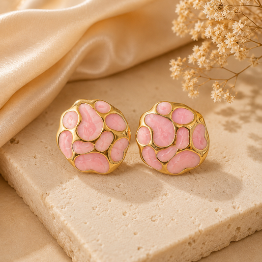 Blush Mosaic Statement Earrings – 18K Gold Plated
