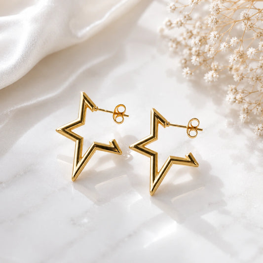 Celestial Star Hoop Earrings – 18K Gold Plated