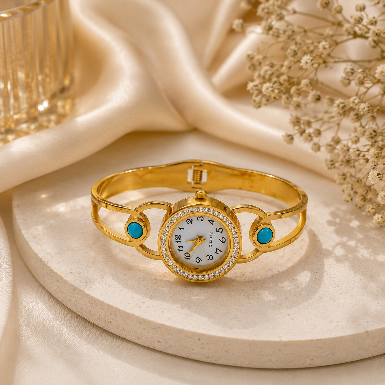 Luxurious Gold Turquoise Bangle Watch | Tvayi