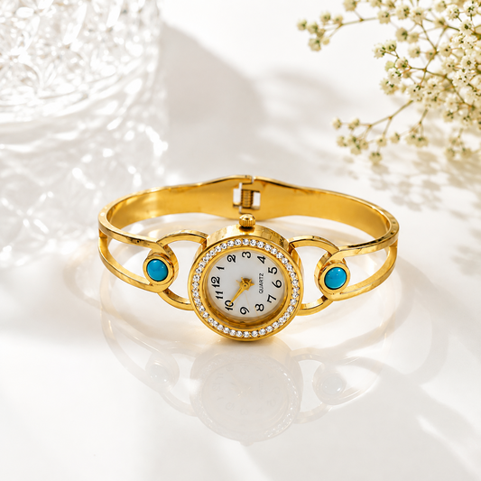 Luxurious Gold Turquoise Bangle Watch | Tvayi