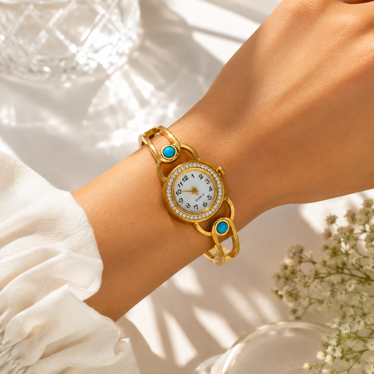Luxurious Gold Turquoise Bangle Watch | Tvayi