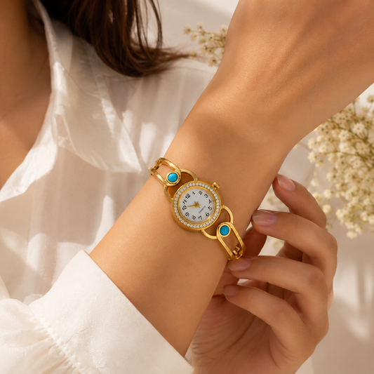 Luxurious Gold Turquoise Bangle Watch | Tvayi