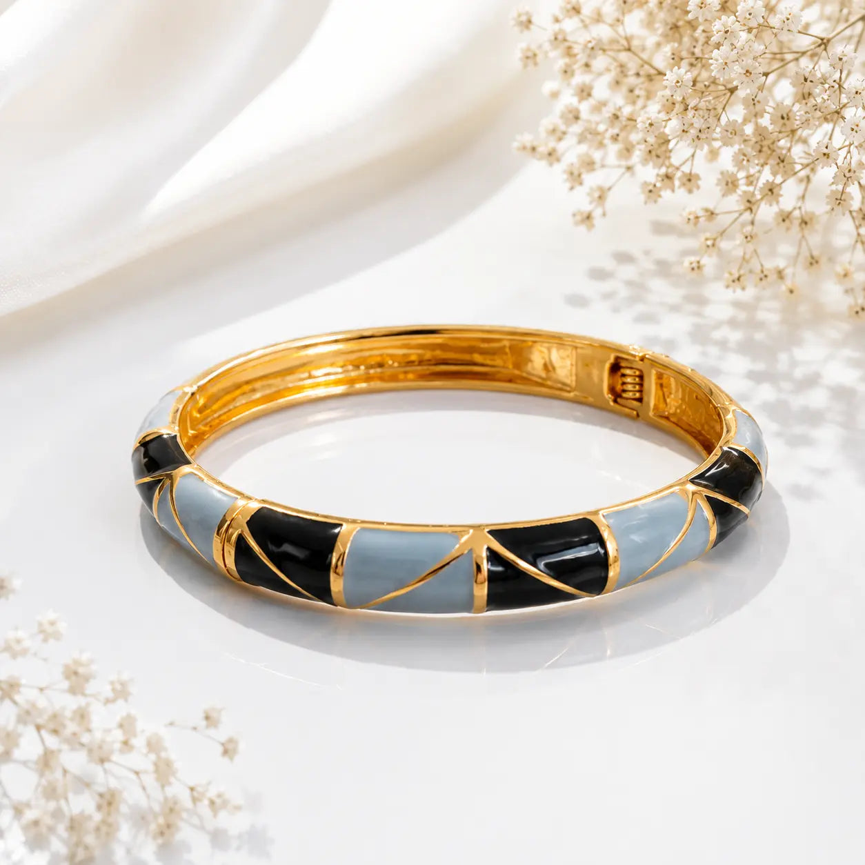Midnight Blue Enamel Bangle – 18K Gold Plated Bracelet for Women | Tvayi