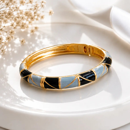 Midnight Blue Enamel Bangle – 18K Gold Plated Bracelet for Women | Tvayi