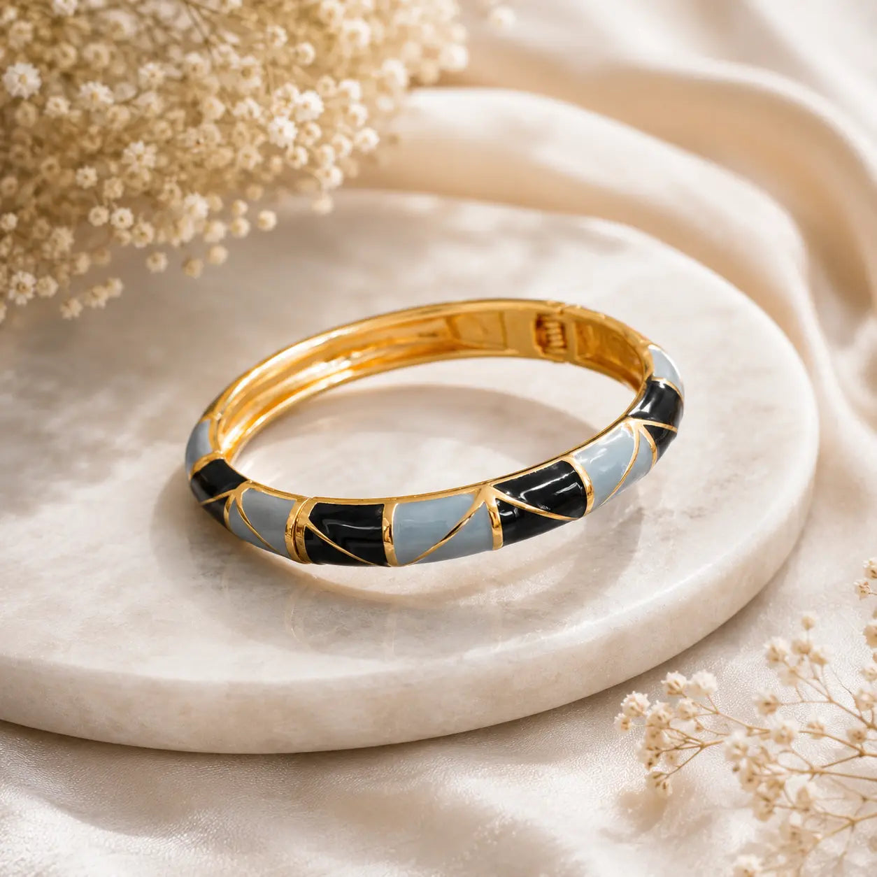 Midnight Blue Enamel Bangle – 18K Gold Plated Bracelet for Women | Tvayi