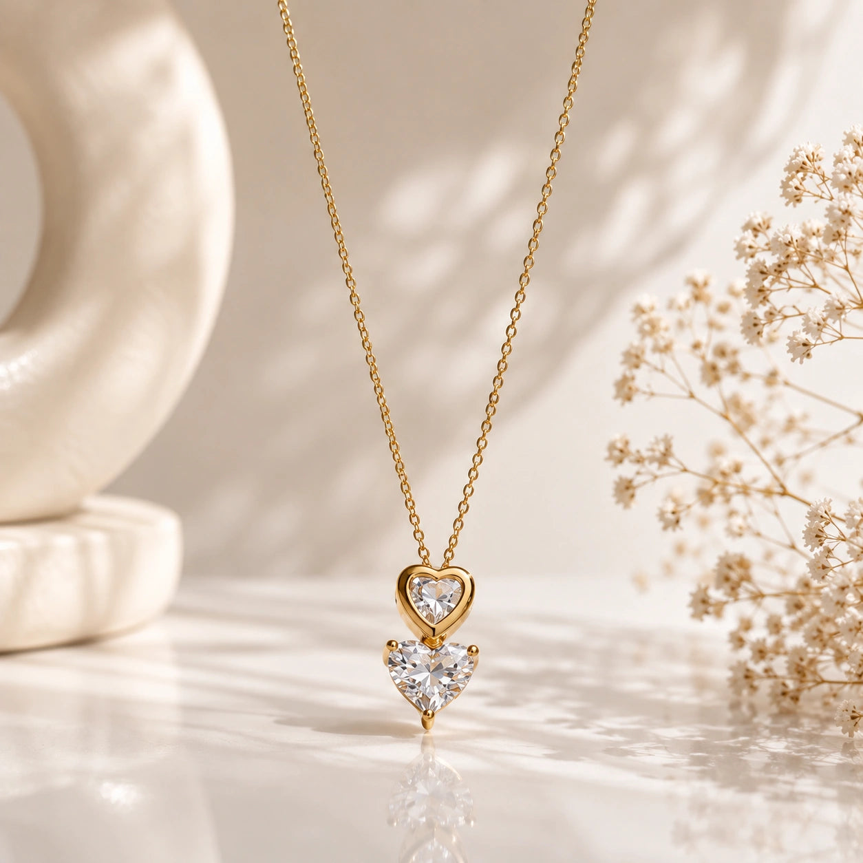 Amoura Double Heart Pendant Necklace – 18K Gold Plated | Tvayi