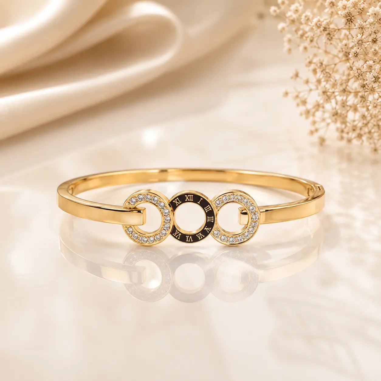 Roman Crystal Circle Bracelet – 18K Gold Plated | Tvayi