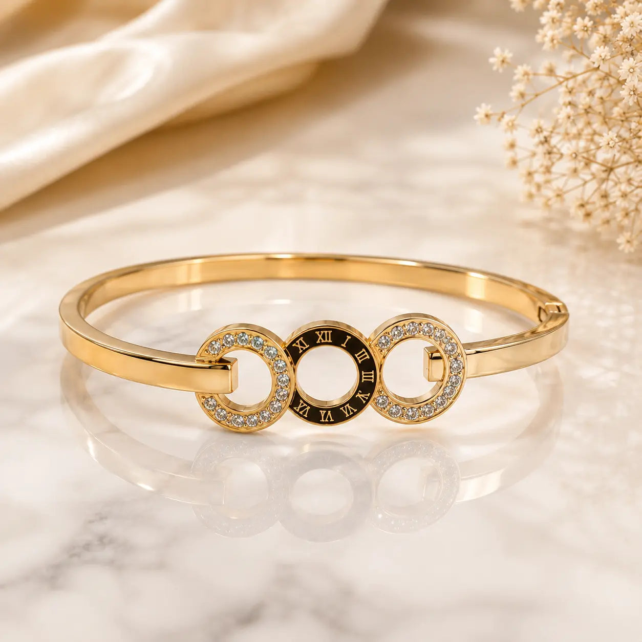 Roman Crystal Circle Bracelet – 18K Gold Plated | Tvayi