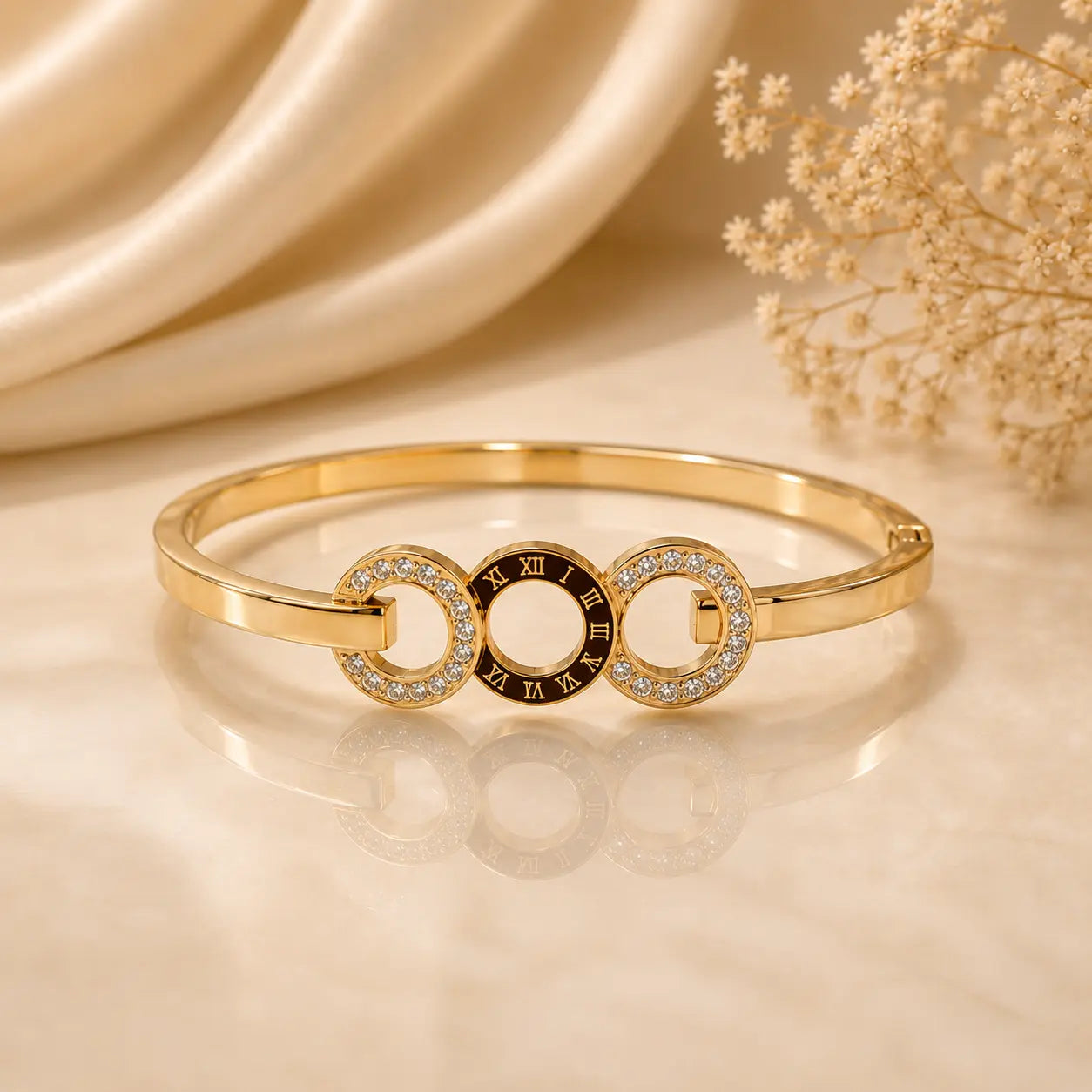 Roman Crystal Circle Bracelet – 18K Gold Plated | Tvayi