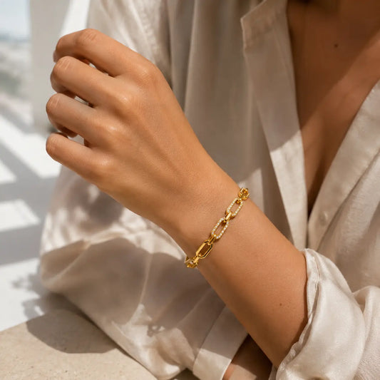 Crystal Link Chain Bracelet – 18K Gold Plated | Tvayi