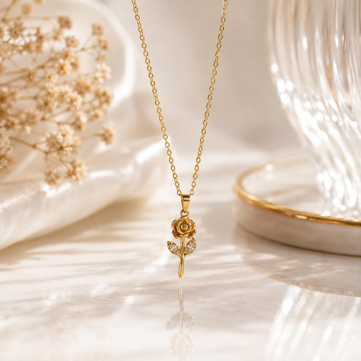 Eternal Rose Pendant Necklace – 18K Gold Plated | Tvayi