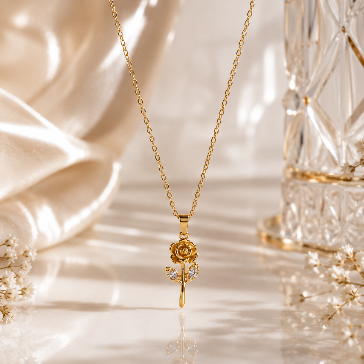 Eternal Rose Pendant Necklace – 18K Gold Plated | Tvayi