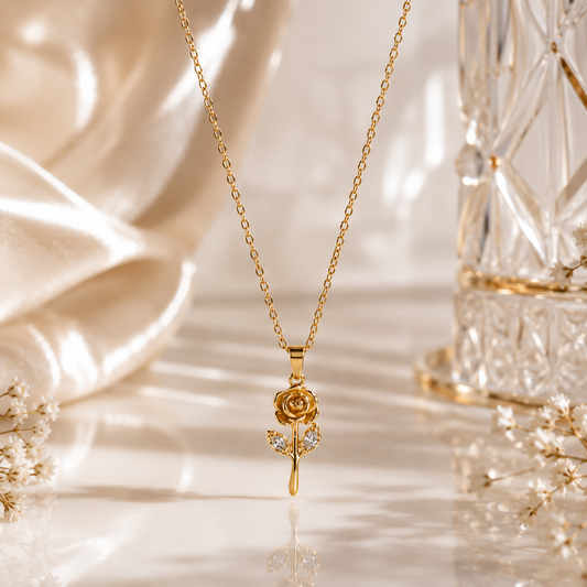 Eternal Rose Pendant Necklace – 18K Gold Plated | Tvayi