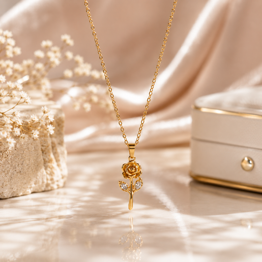 Eternal Rose Pendant Necklace – 18K Gold Plated | Tvayi