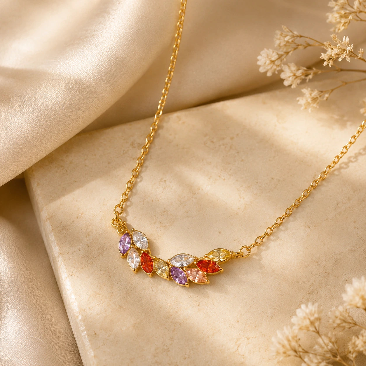 Multicolored Gemstone Vine Necklace | Tvayi