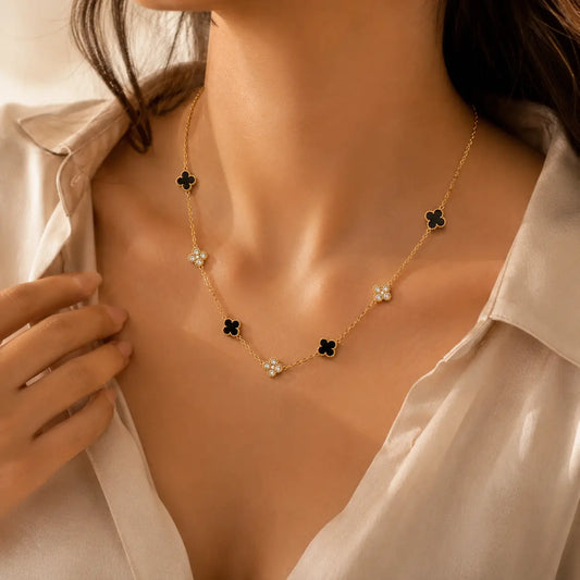 Noire Clover Station Necklace – 18K Gold Plated