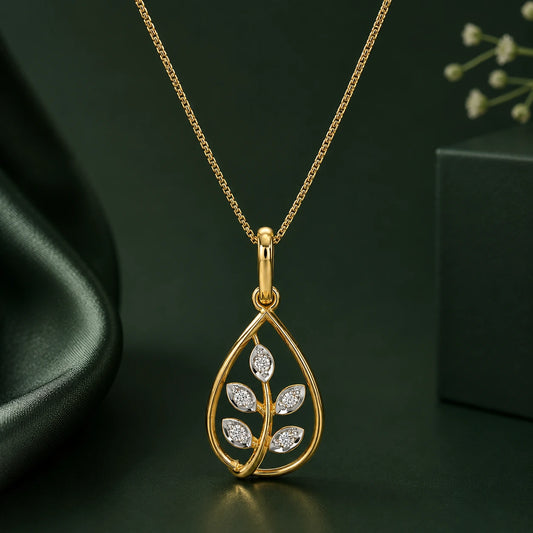 9KT Gold Lab Grown Diamond Leaf Pendant Necklace | TVAYI | Tvayi