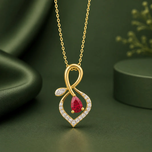 9KT Gold Lab Grown Diamond Ruby Pendant Necklace | TVAYI | Tvayi