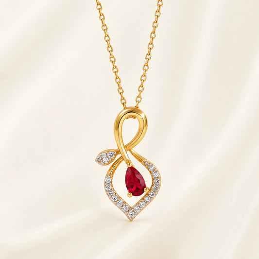 9KT Gold Lab Grown Diamond Ruby Pendant Necklace | TVAYI | Tvayi