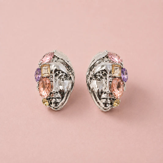 Muse Face Crystal Statement Earrings