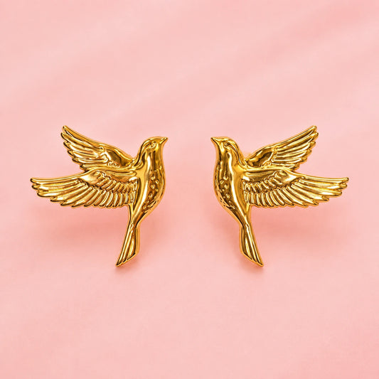 Golden Flight Bird Stud Earrings