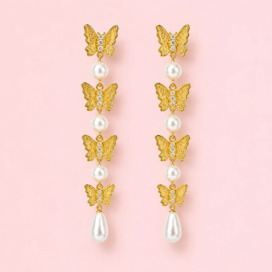 Butterfly Cascade Pearl Drop Earrings