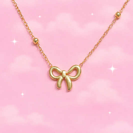 Minimal Bow Pendant Necklace – 18K Gold Plated Demi-Fine Waterproof Jewellery | Tvayi