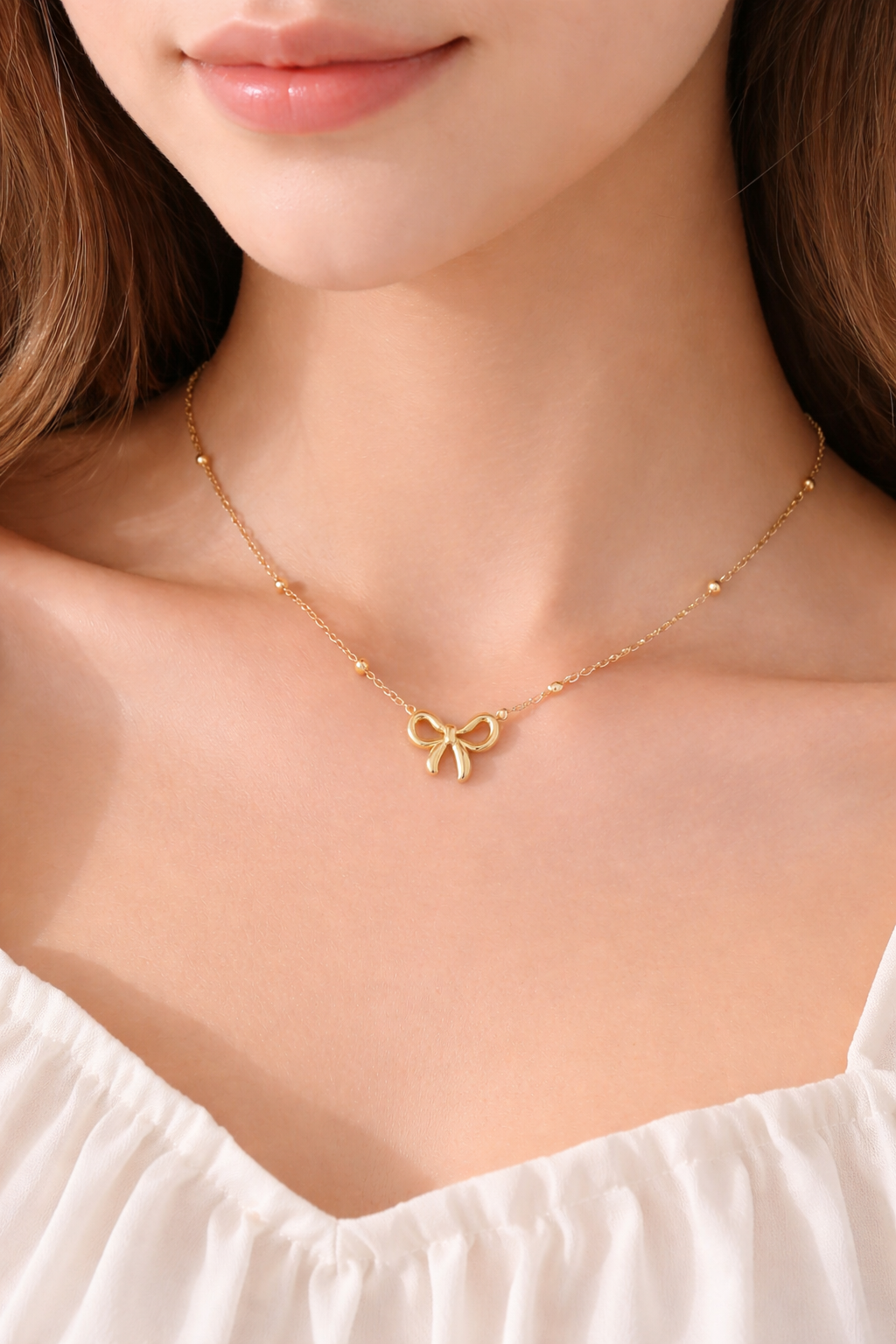 Minimal Bow Pendant Necklace – 18K Gold Plated Demi-Fine Waterproof Jewellery | Tvayi