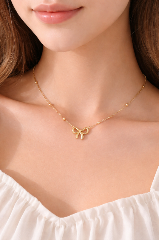 Minimal Bow Pendant Necklace – 18K Gold Plated Demi-Fine Waterproof Jewellery | Tvayi
