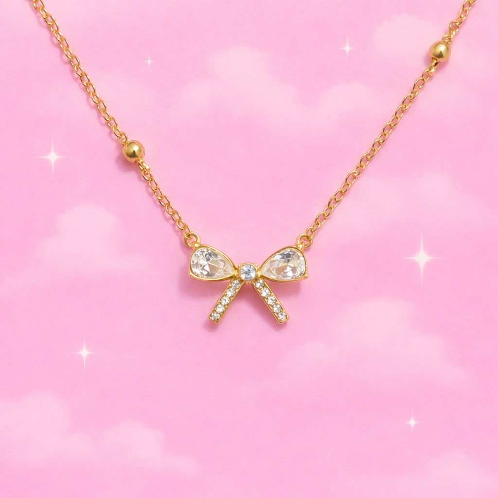 Bow Pendant Minimal Necklace | 18K Gold Plated Waterproof Demi-Fine Jewellery | Tvayi