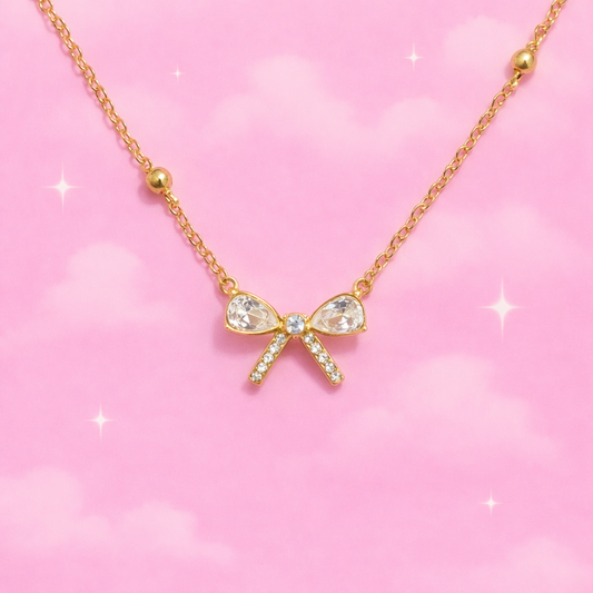 Bow Pendant Minimal Necklace | 18K Gold Plated Waterproof Demi-Fine Jewellery | Tvayi