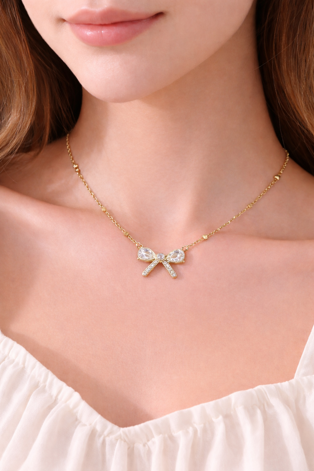 Bow Pendant Minimal Necklace | 18K Gold Plated Waterproof Demi-Fine Jewellery | Tvayi