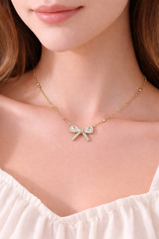 Bow Pendant Minimal Necklace | 18K Gold Plated Waterproof Demi-Fine Jewellery | Tvayi