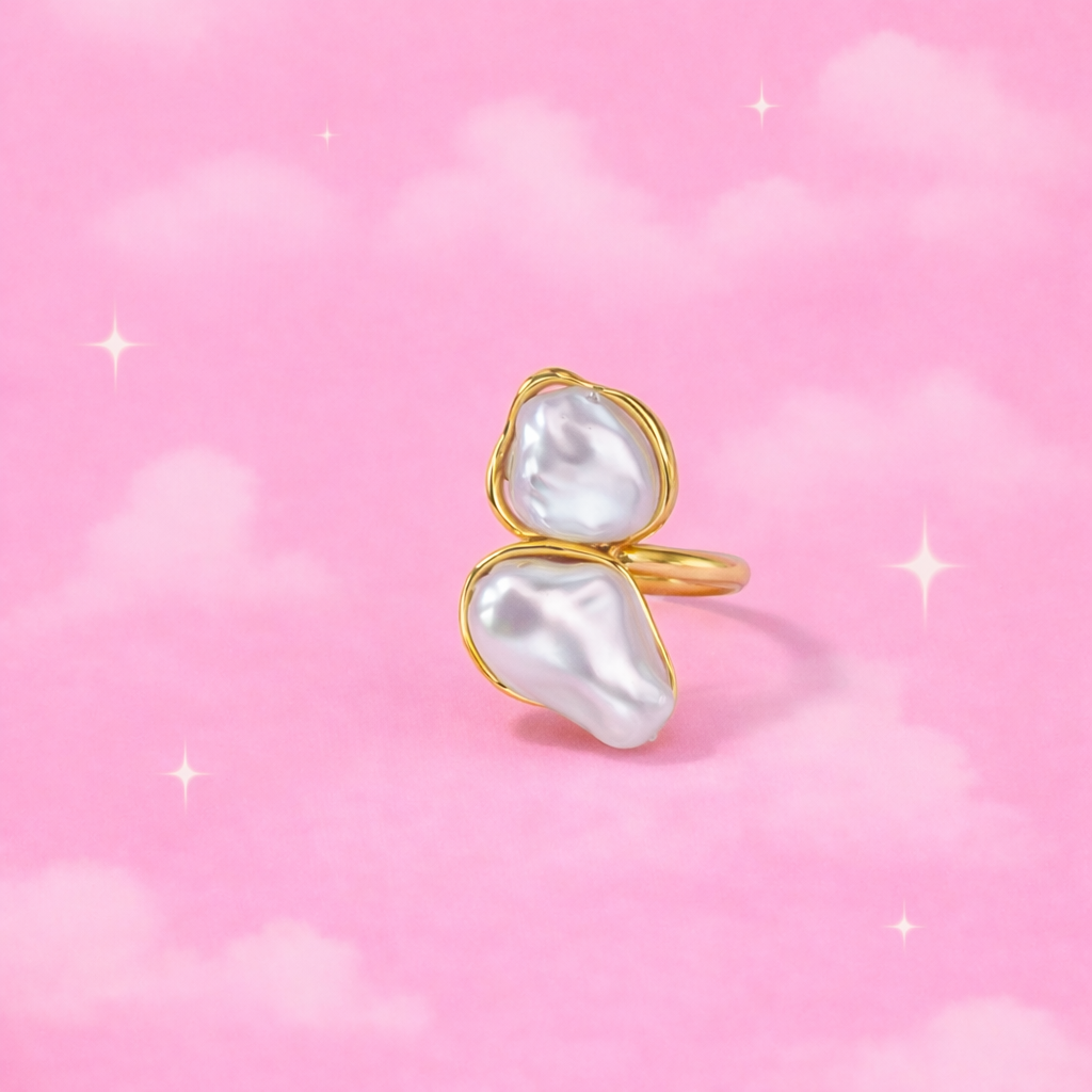 Aurora Twin Pearl Ring | 18K Gold Vermeil Demifine Jewellery | Tvayi