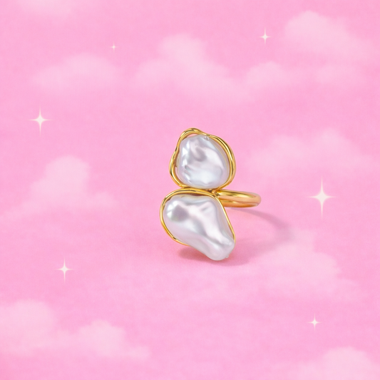Aurora Twin Pearl Ring | 18K Gold Vermeil Demifine Jewellery | Tvayi