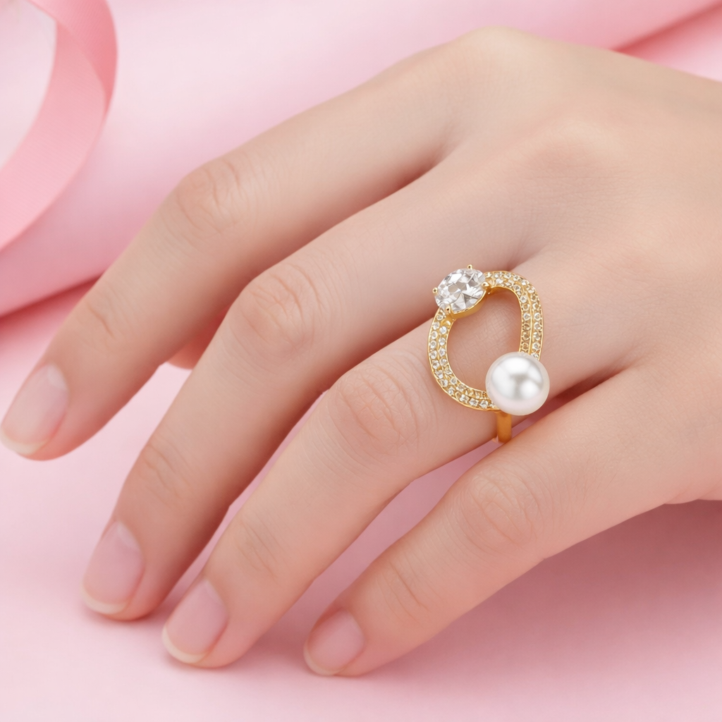 Pearl Orbit Ring – 18K Gold Plated Waterproof Demifine Jewellery | Tvayi