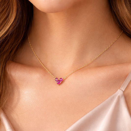 Ruby Heart Pendant Necklace – 18K Gold Plated Premium Demi-Fine Jewellery | Tvayi