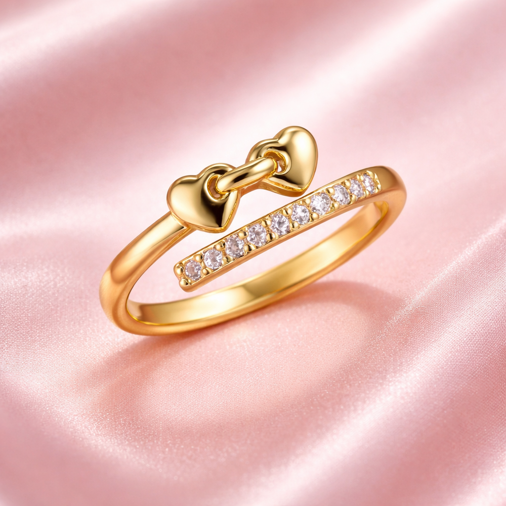Adjustable Open Wrap Promise Ring with Dual Heart Design – 18K Gold Plated | Tvayi