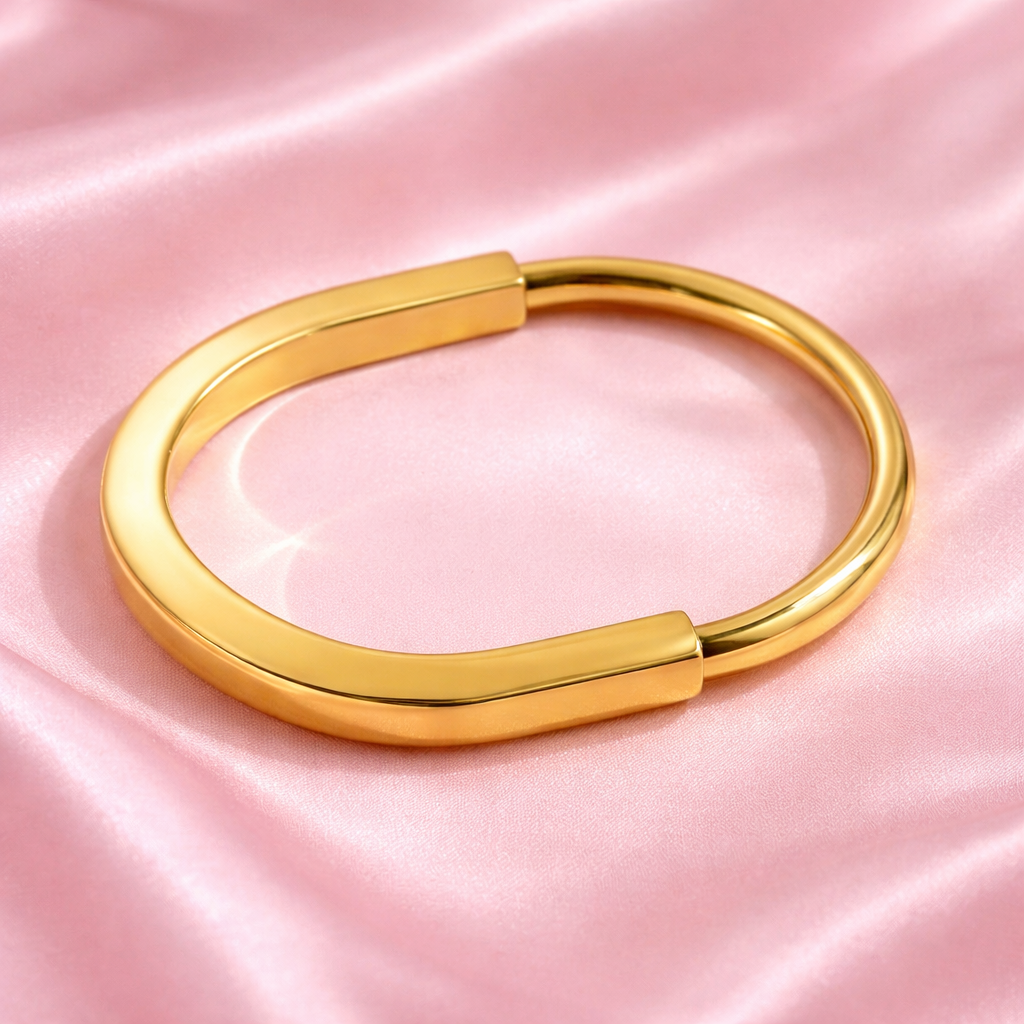 Gold-Toned Lock-Style Kada Bracelet | 18K Gold Plated Demi-Fine Jewellery | Tvayi