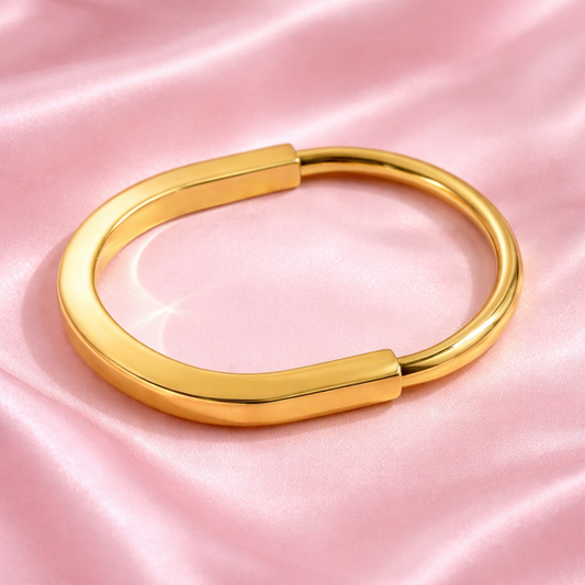 Gold-Toned Lock-Style Kada Bracelet | 18K Gold Plated Demi-Fine Jewellery | Tvayi