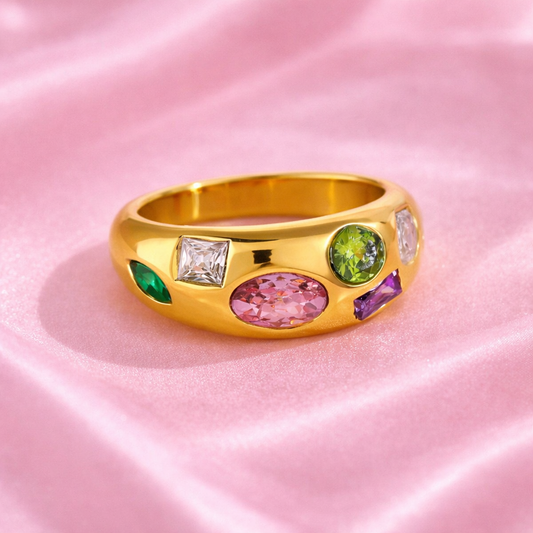 Rainbow Dazzle Ring | 18K Gold Plated Demi-Fine Jewellery | Tvayi