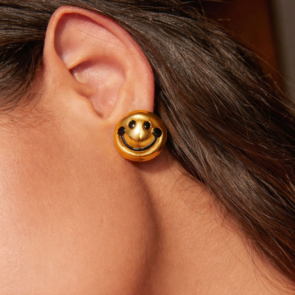 18K Gold Plated Smiley Face Earrings – Demi-Fine Premium Jewellery Gift for Her | Earrings for Women | Tvayi