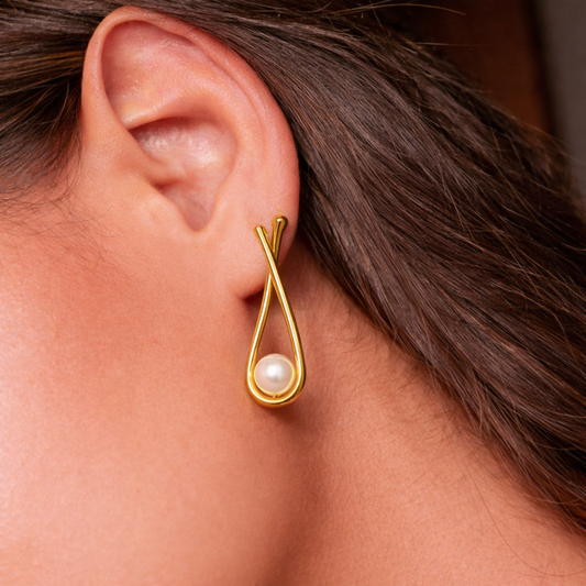 18K Gold Plated Pearl Drop Earrings for Women | Demi-Fine Premium Jewellery | Elegant Gift for Her | Tvayi