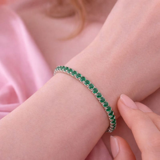 Emerald Aura Tennis Bracelet – Silver-Tone Demi-Fine Jewellery for Women | Tvayi
