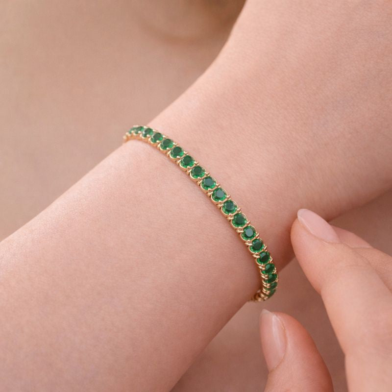 Emerald Aura Tennis Bracelet – Silver-Tone Demi-Fine Jewellery for Women | Tvayi