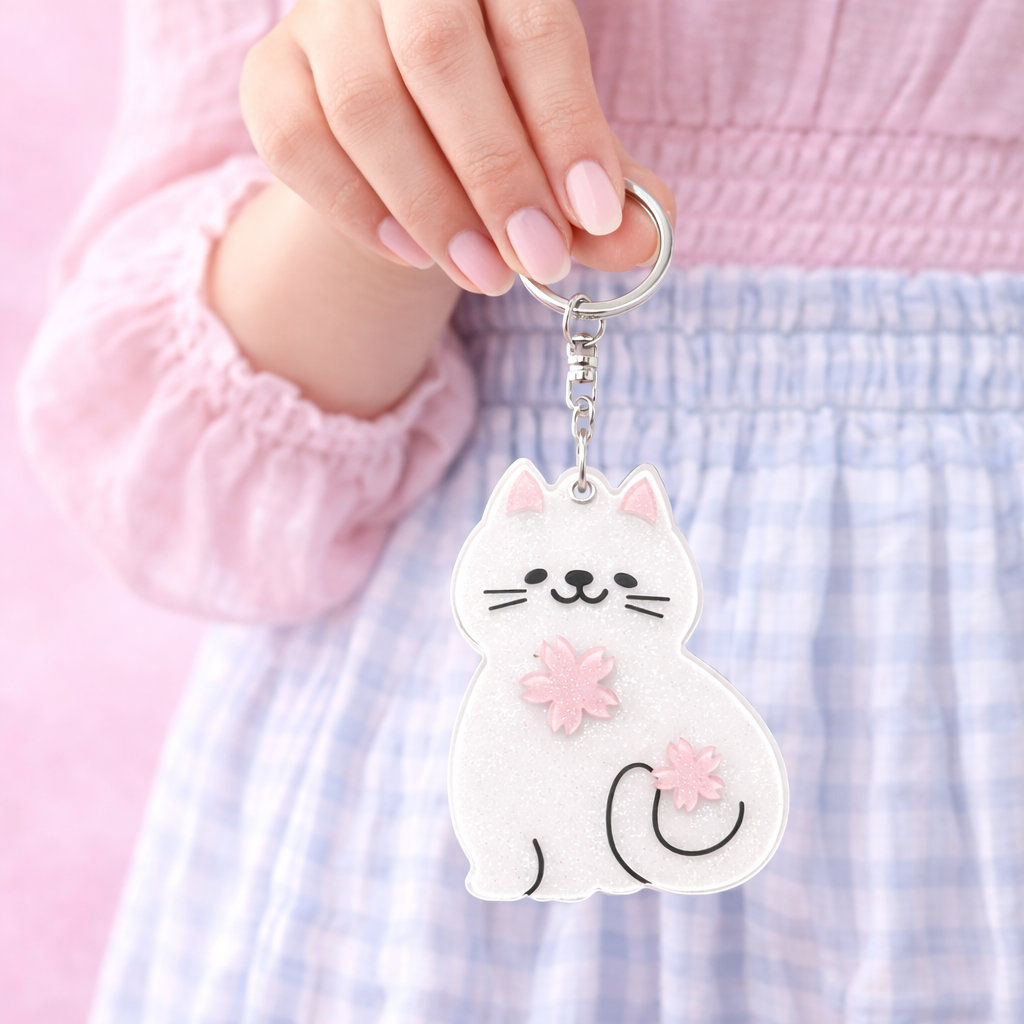 Tvayi Cute White Cat Keychain for Kids | Stylish & Aesthetic Keychain for Women | Tvayi